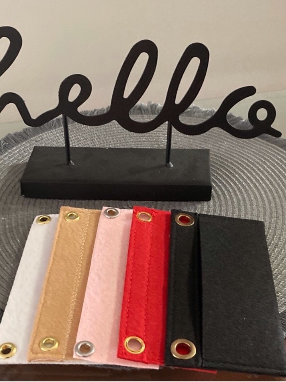 Hello Script Table Decor with Assorted Felt Color Swatches
